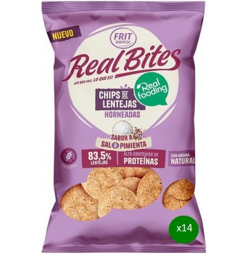 Real Bites Chips de Lentejas Pimienta y Sal Caja 14 Unidades