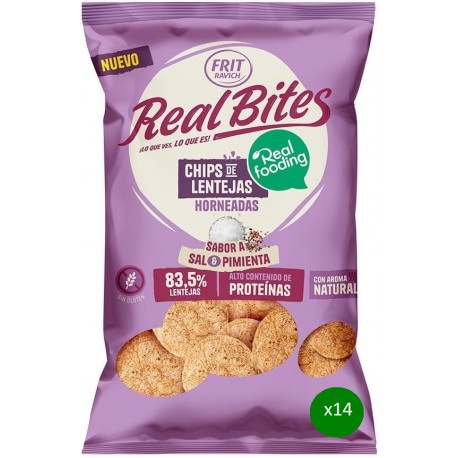 Real Bites Chips de Lentejas Pimienta y Sal Caja 14 Unidades