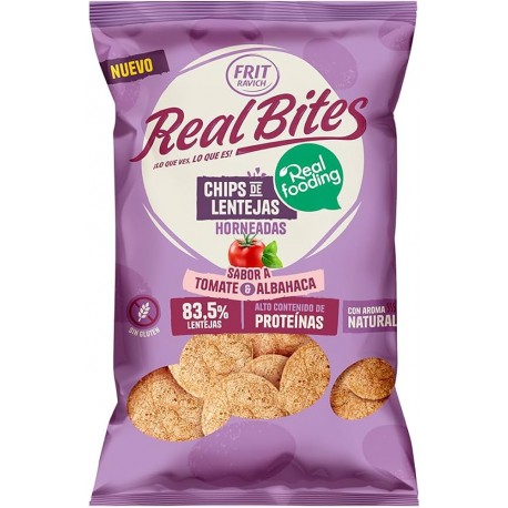 Real Bites Chips de Lentejas Tomate y Albahaca Caja 14 unidades